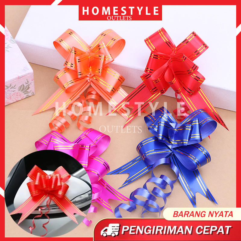 

(isi 10Pcs) Pita Tarik Lis Emas Serut Besar Hiasan Parcel Souvenir Pull Flower Ribbon Gold Stripes