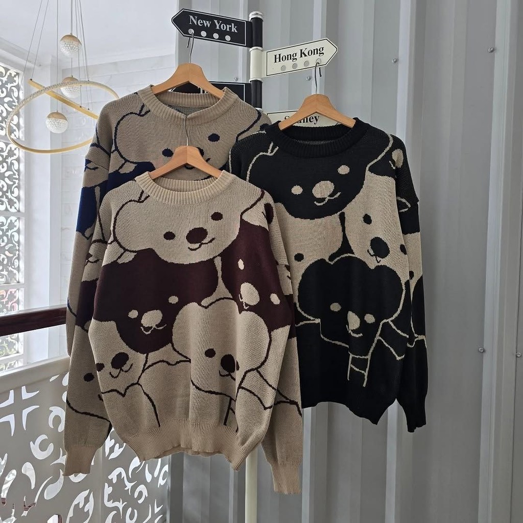 Atnara - Panda Jumbo Sweater | Sweater Rajut Motif Karakter Panda Atasan Lengan Panjang