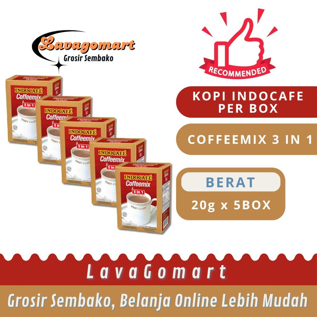 

KOPI INDOCAFE COFEE MIX 3 in 1 BOX 20g - 5 BOX - LAVAGOMART - BANDUNG