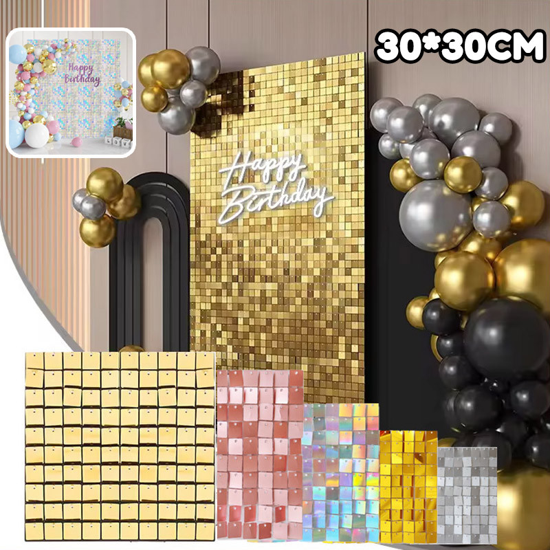 30X30CM Sequin Panel Backdrop Tile Wall Kotak Untuk Dekorasi Dinding Pesta Tahun Lamaran Estetik