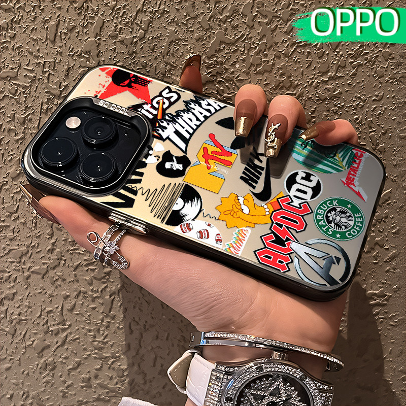 Keren Tag Glossy Hologram PC Case OPPO A18 A57 A16 A15 A17 A60 A3x A3s A5s A54 A53 A12 A31 A58 A1K A