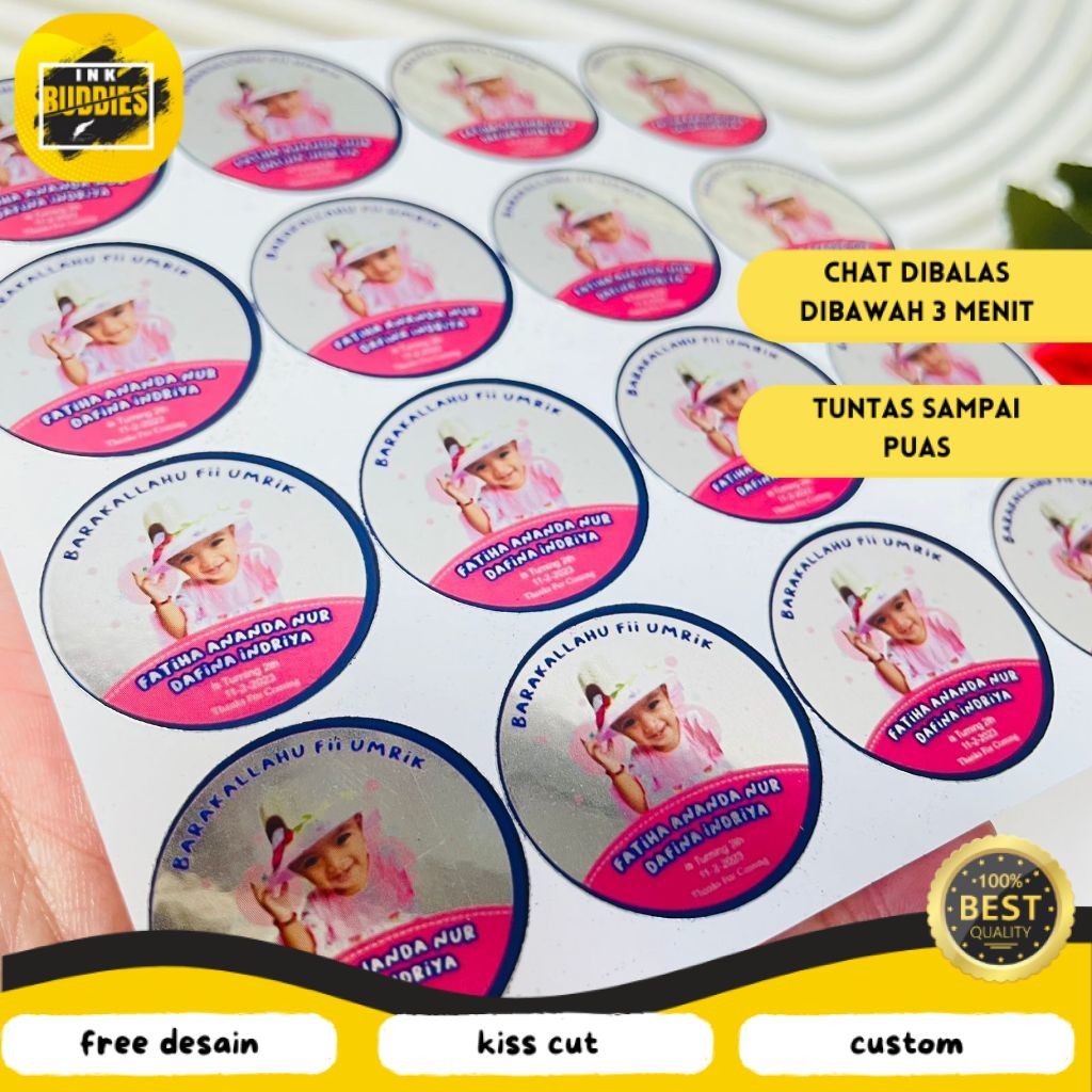 

INB 2-4 Sticker Gold/Silver Ulang Tahun Label Undangan Happy Birthday Uk.Kecil Free Design