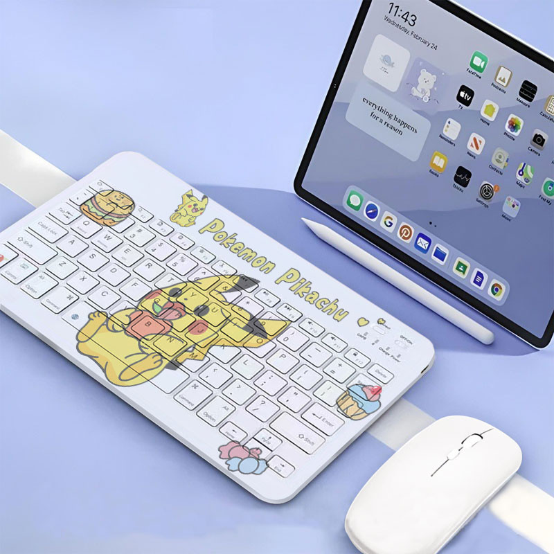 Lightning Pikachu cute and convenient white simple tablet Bluetooth keyboard and mouse