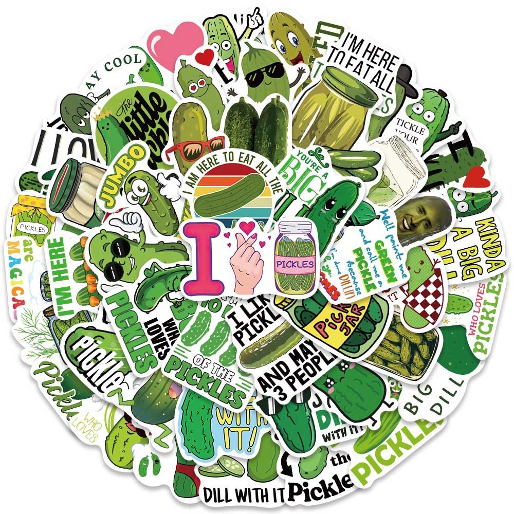 

50Pcs/Pack INS Novelty Cartoon Cute Green Pickles Series Stickers PVC Waterproof Stickers Decals For Kids Boys Girls Toys Gifts