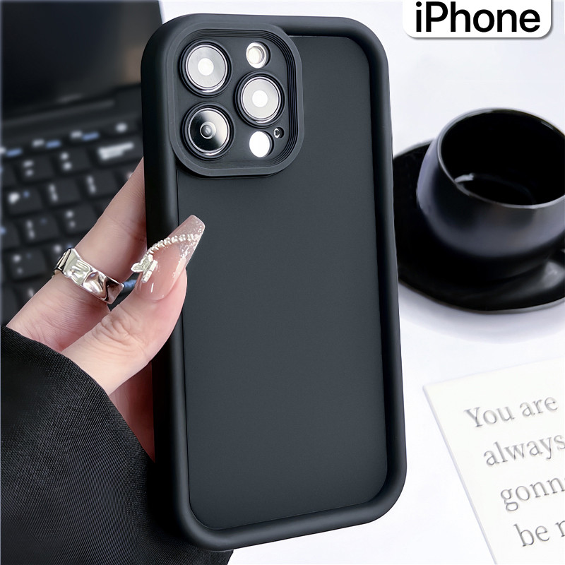 Silicone Case iPhone 15 13 11 12 14 Pro Max XR X Xs Soft Polos Hitam TPU Tebal Casing hp iPhone 6 7 