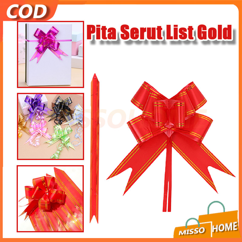 

Pita Serut/Pita Serut Motif Garis Lis Emas isi 10pcs Dekorasi/Pita Serut Gold List
