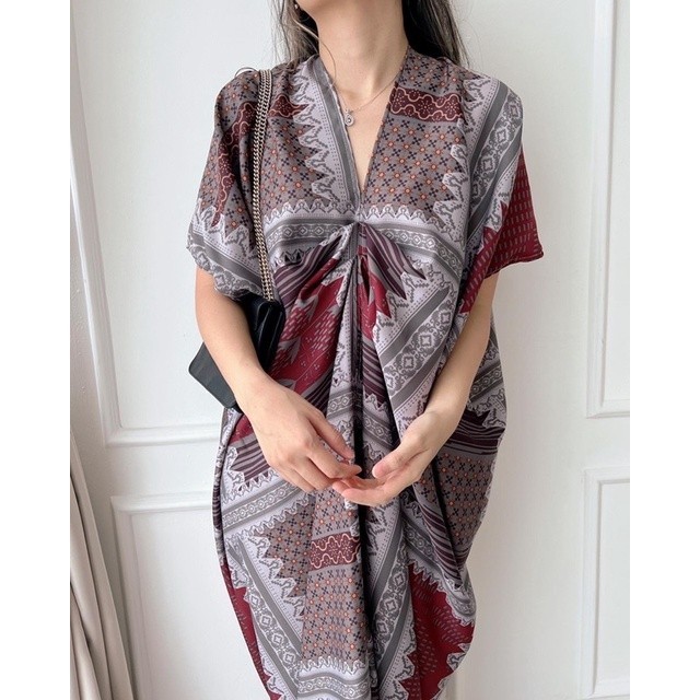 kaftan long dress Batik baju lebaran kaftan panjang free pouch Jumbo - Gold, all size