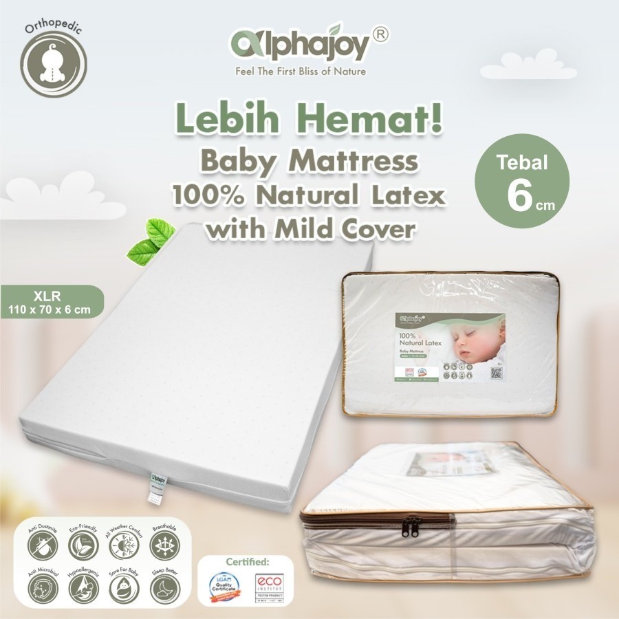 Alphajoy Baby Mattress Mild Cover kasur box bayi 100% Natural Latex - XLR 110 x 70 (preloved / bekas
