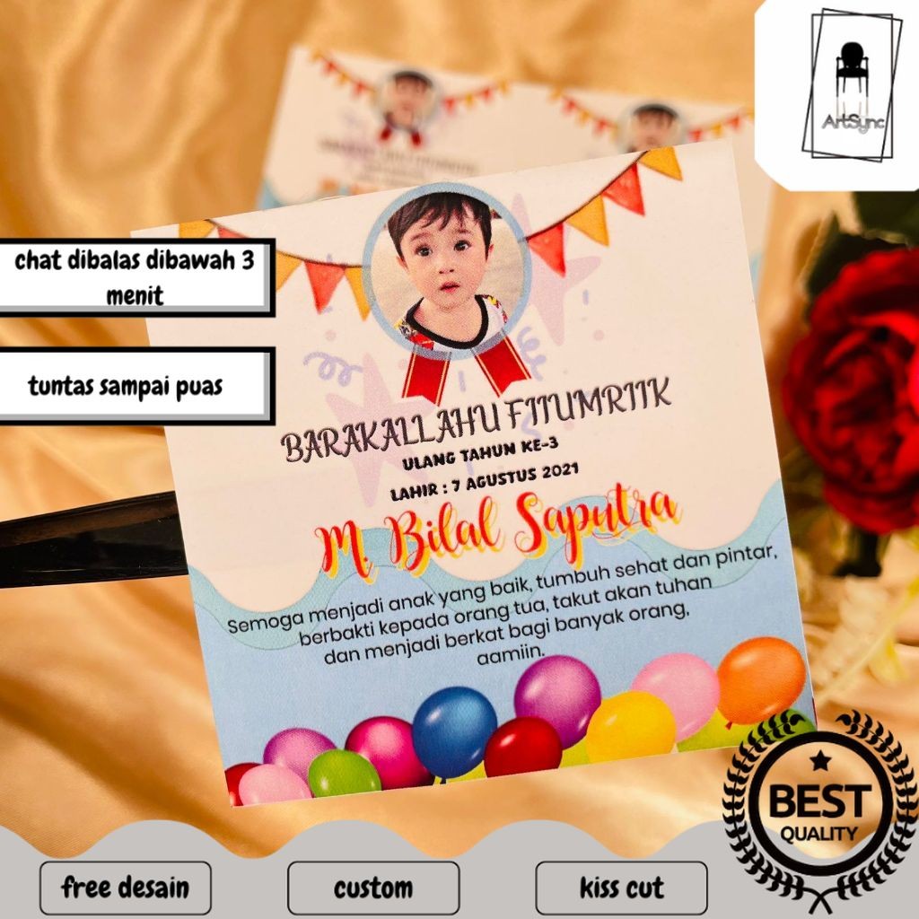 

Syncart 9-15 Sticker Ulang Tahun Anak Bentuk Kotak Stiker Ultah Undangan Happy Birthday Uk.Besar