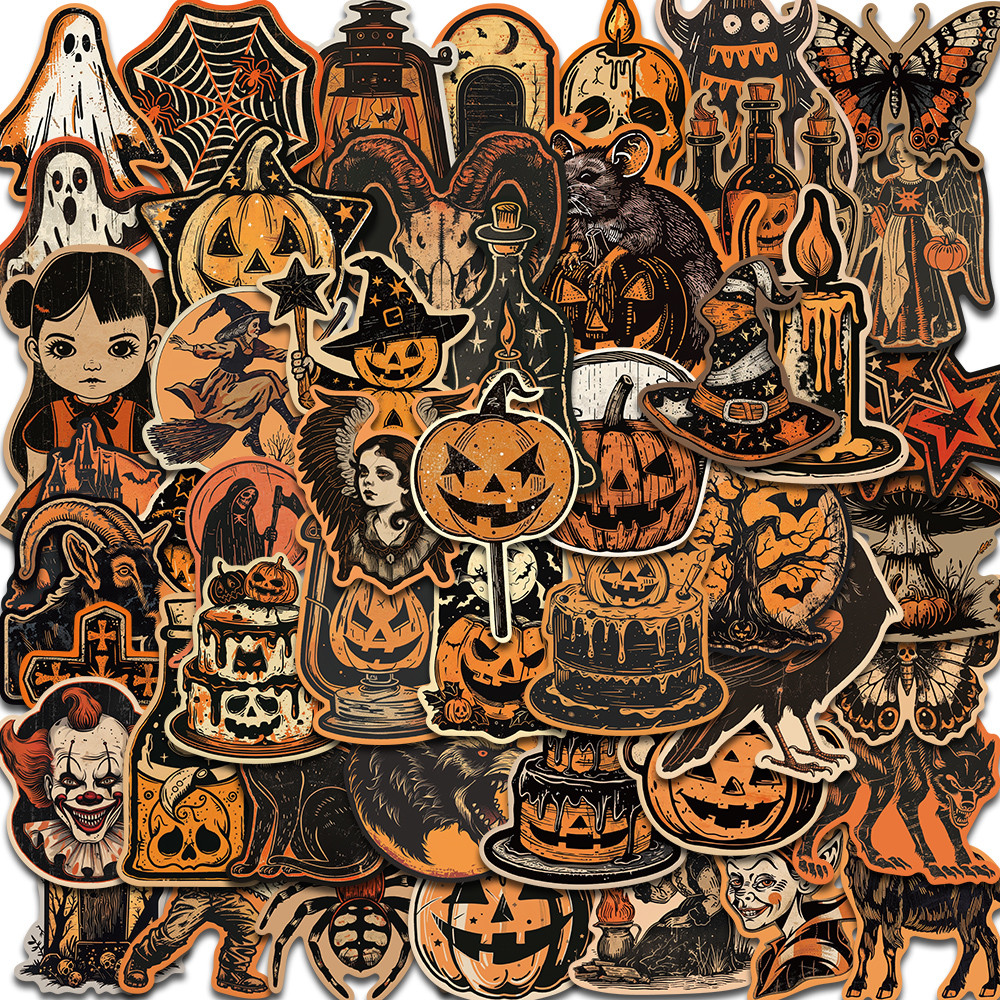 

50PCS Retro Halloween Stickers Terrifying Pumpkin Luggage Phone Graffiti Laptop Wall Scrapbook Motorcycle DIY Kids Gifts