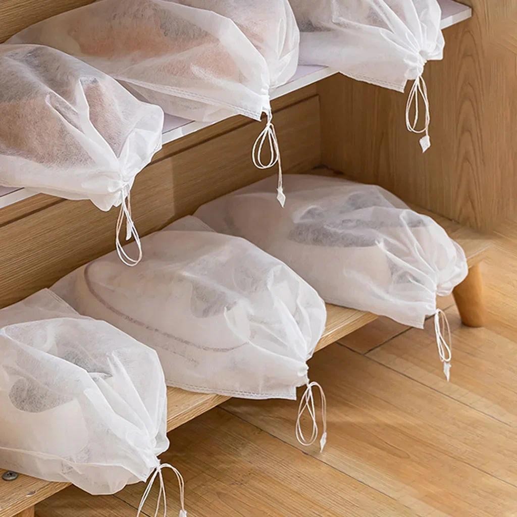 

10pcs Non-woven Shoe Bag Drawstring Storage Bag Small White Shoes Dustproof and Yellow Proof Air Drying Bag Travel Shoe Cover