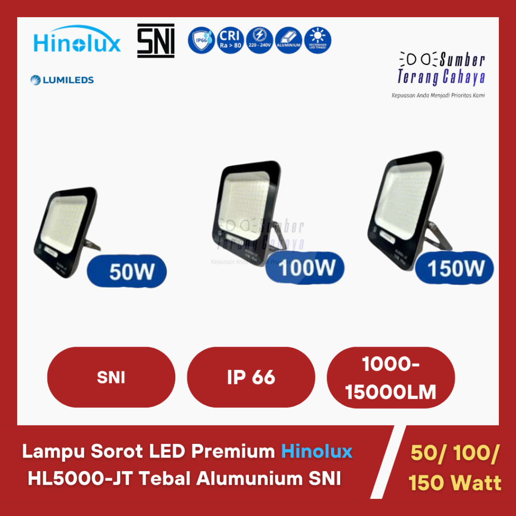 Lampu Sorot LED Premium Hinolux HL5000-JT Tebal Alumunium SNI 50/ 150/ 100 Watt
