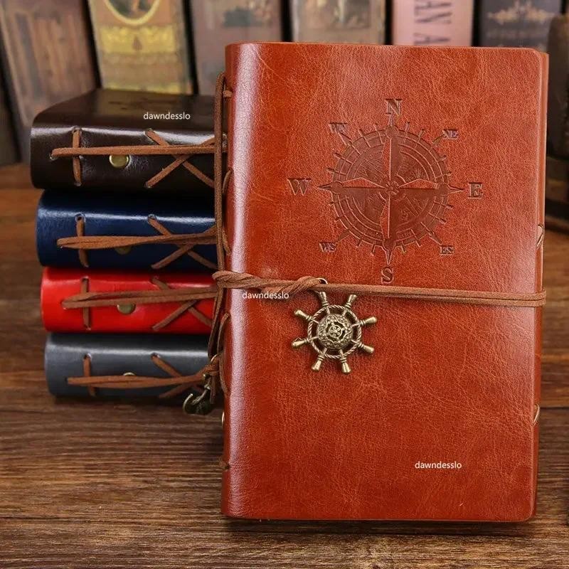

Retro Spiral Notebook Diary Notepad Vintage Pirate Anchors PU Leather Note Book Replaceable Stationery Gift Traveler Journal