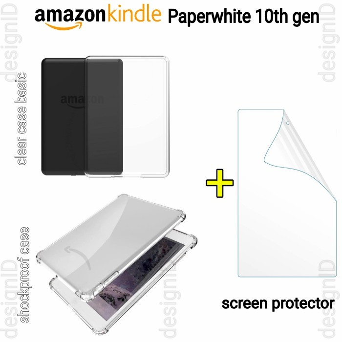 

promo -paket kindle paperwhite 10th clear case + screen protector anti gores - ClassicBlack+SP
