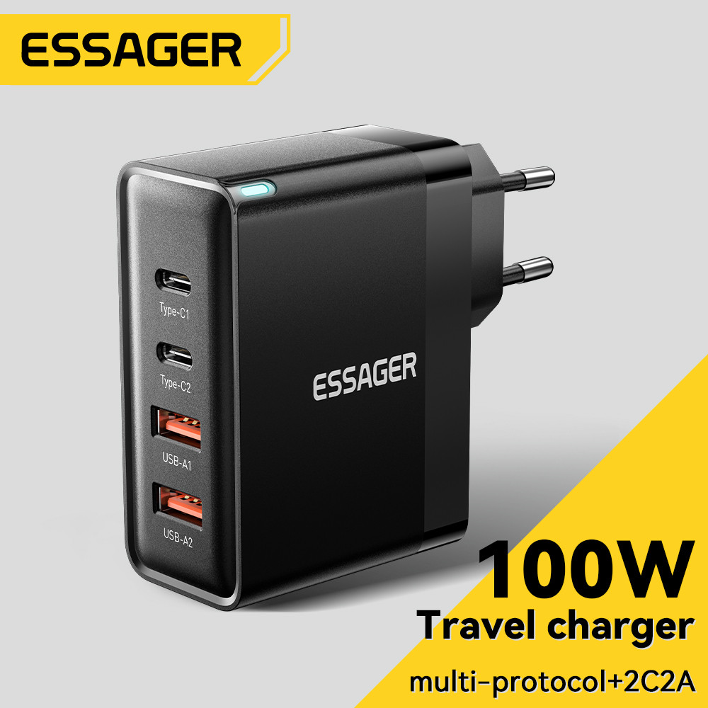 Essager 100W Korea Plug USB Type C GaN Charger For Laptop Macbook PD Fast Charging For iPhone 16 15 