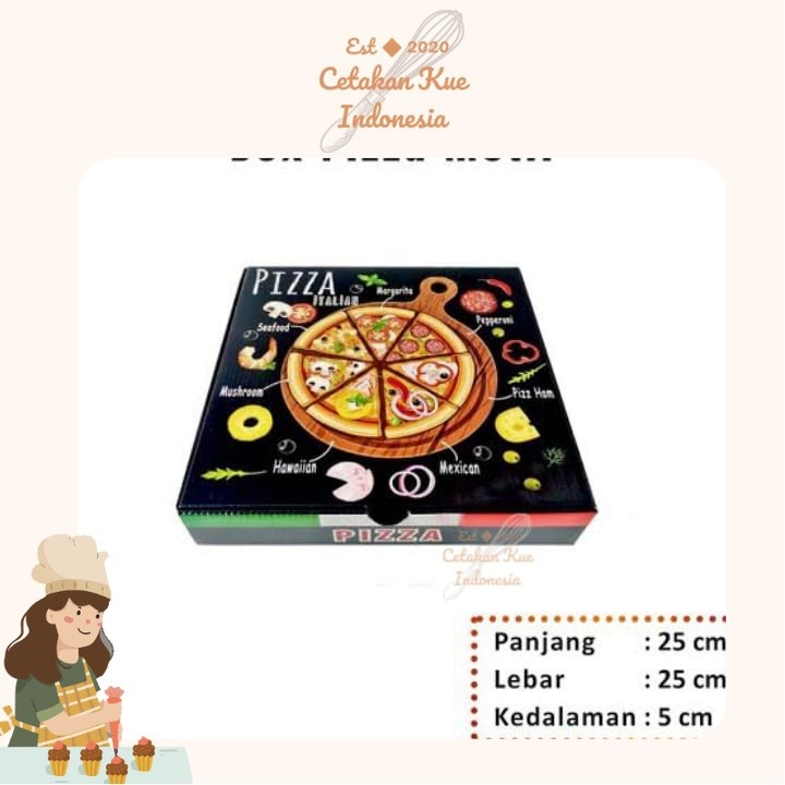 {CKI} Box Pizza 25X25X5 | Dus Pizza Full Color | Dus Motif Hitam