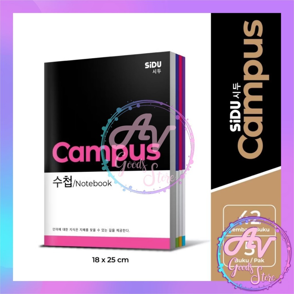

1Pak Buku Tulis SIDU BOXI CAMPUS 42lembar (5Pcs) / Buku Boxy SIDU Campus Korea 42lbr