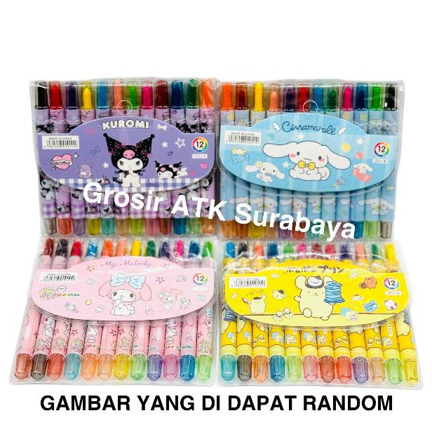 

( DAPAT 1 SET ) CRAYON KRAYON MOTIF SANRIO PUTAR 12 WARNA PENDEK SANRIO My Melody Pompompurin Cinnamoroll Kuromi Bagus
