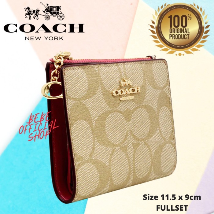 [ORIGINAL] COACH Wallet Snap Card Case In Signature Light Khaki Rogue