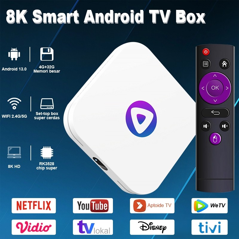 Android Tv Box 8K 4GB Rom 32GB Rom Tv Box Android 13 WIFI Bluetooth Smart Tv Box Ultra HD