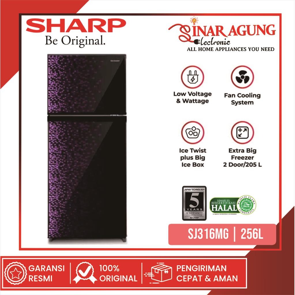 SHARP SJ316MGGB / SJ-316MGGB  KULKAS 2 PINTU 256 L -GARANSI RESMI