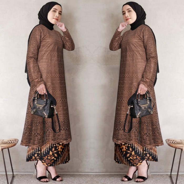 ✨LARIS✨ -atasan kebaya modern hitam atasan kebaya brukat wisuda kebaya polos - Abu-abu