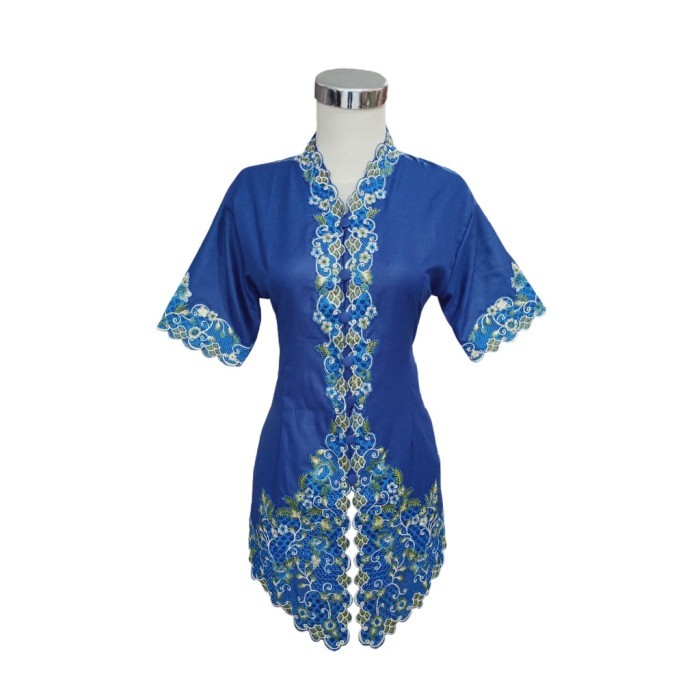 ✨LARIS✨ -Kebaya Encim Kartini Katun Bordir Modern Biru Dongker Lengan Pendek - S