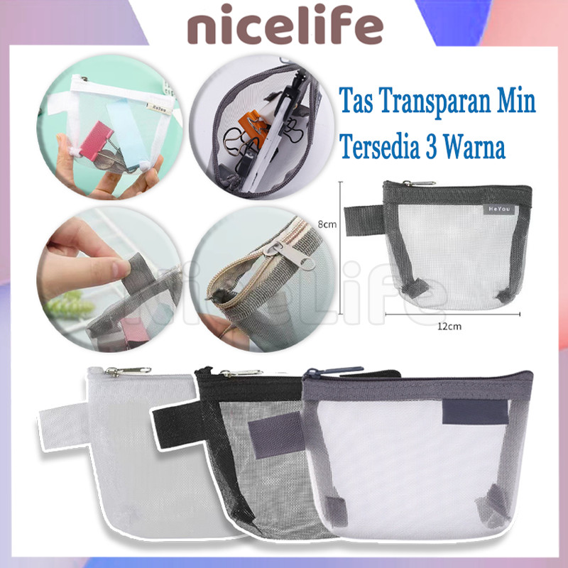 Tas Pouch Mini Jaring / Tas Makeup Mini Transparan / Pouch Jaring