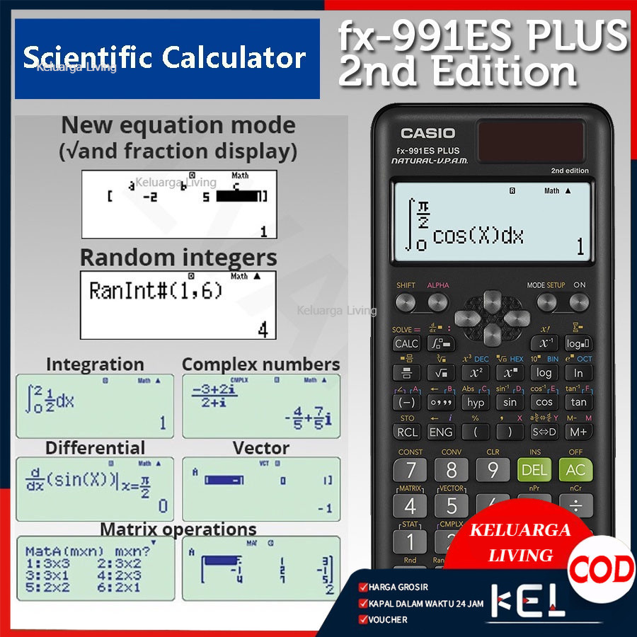 

Kalkulator Scientific Casio ilmiah FX-991EX/991ES-Plus Calculator Scientific Casio Kalkulator Casio Scientific 417 Fungsi/Dua Sumber Tenaga Baterai Dan Tenaga Matahari/40 Konstanta Rumus