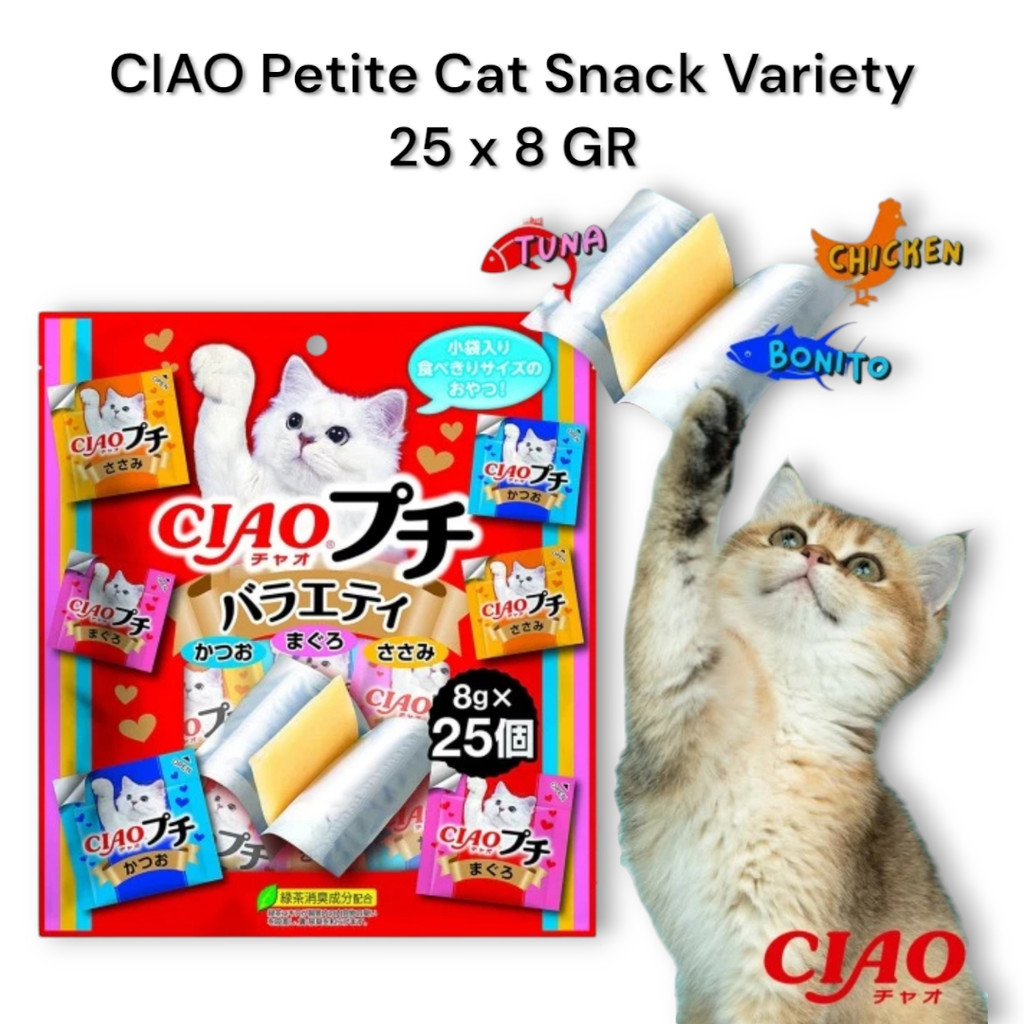 CIAO Churu Petite Variety 25 Pcs x 8 GR Cat Snack Cemilan Treats Liquid Creamy Kucing Tuna Bonito Ch