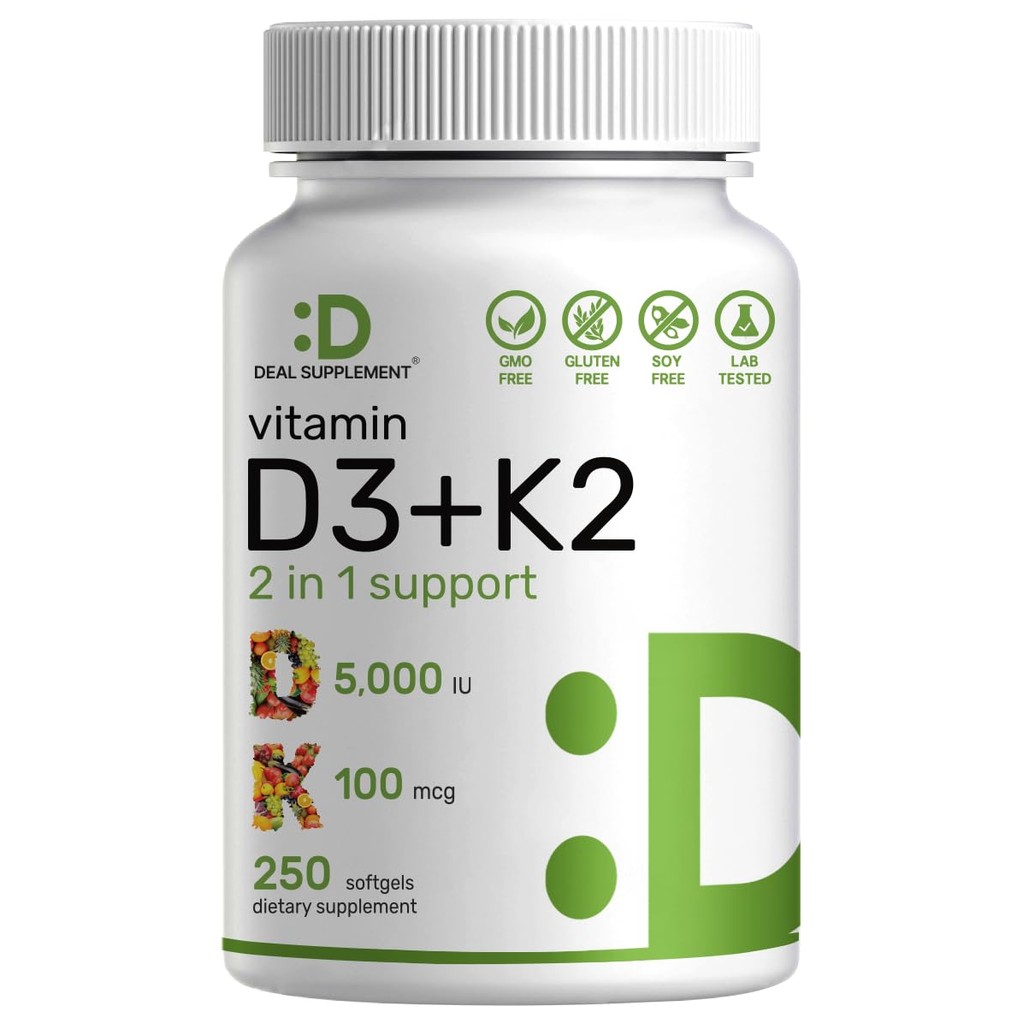 DEAL SUPPLEMENT Vitamin D3 K2 Softgel, 250 Count, 2-1 Complex,