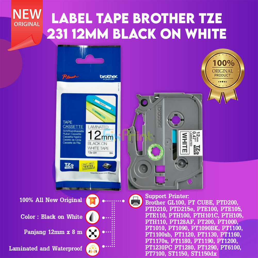 FixPrint Label Tape Printer GL100 PT CUBE PTD200 12mm Black On White TZe-231 Original
