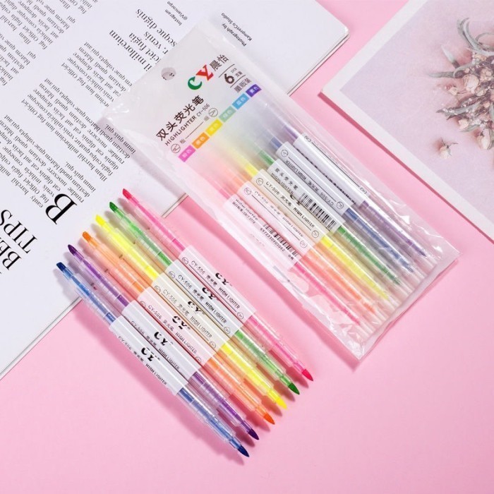 

Alat Tulis Spidol Stabilo Panjang Highlighter Marker Warna Pastel Permanen Dua Sisi Bolak Balik Isi 6 In 1 Set Warna Double Side tip Fine 1mm Chisel 3mm CY [GP]