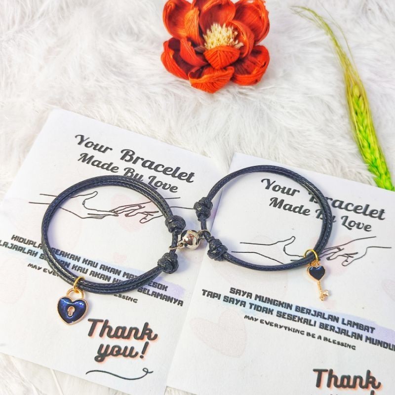 Gelang Magnet Couple Kunci & Love | Gelang Tali Korea Charm Enamel Epoxy