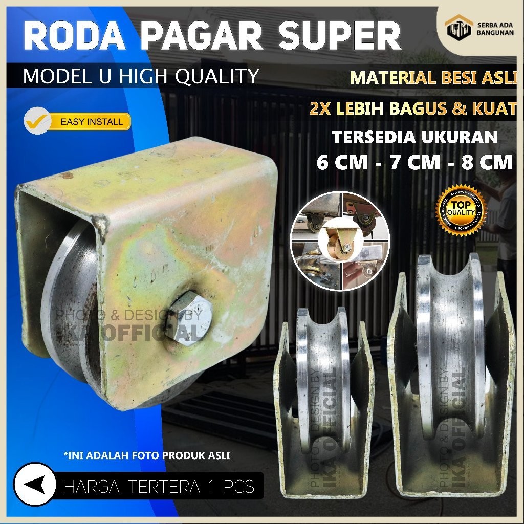 Roda pagar besi cor Super 6 7 8cm roda pintu gerbang rumah Roda Pintu Pagar Besi Roda Pagar Model U 