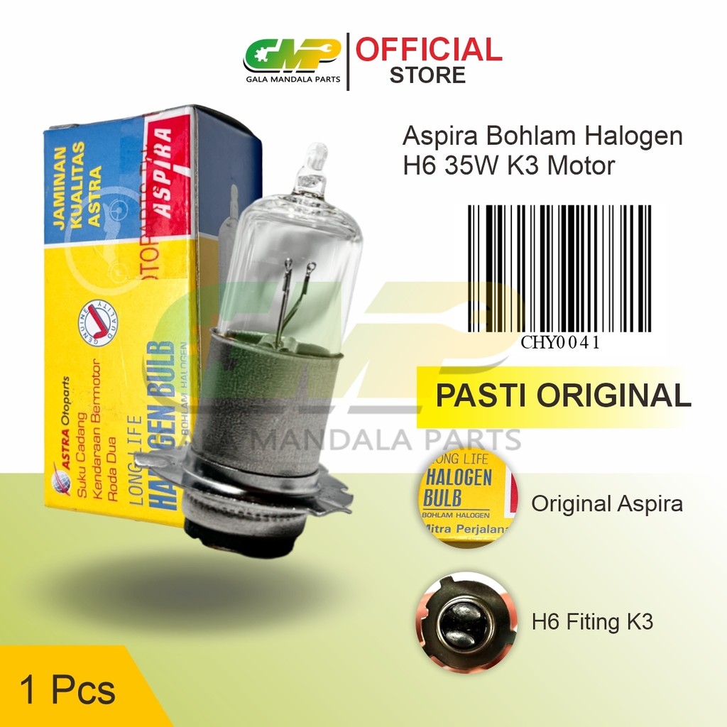 Aspira Bohlam Halogen H5 Kaki 3 Lampu Depan Motor 12V 35W Tiger Gl Pro