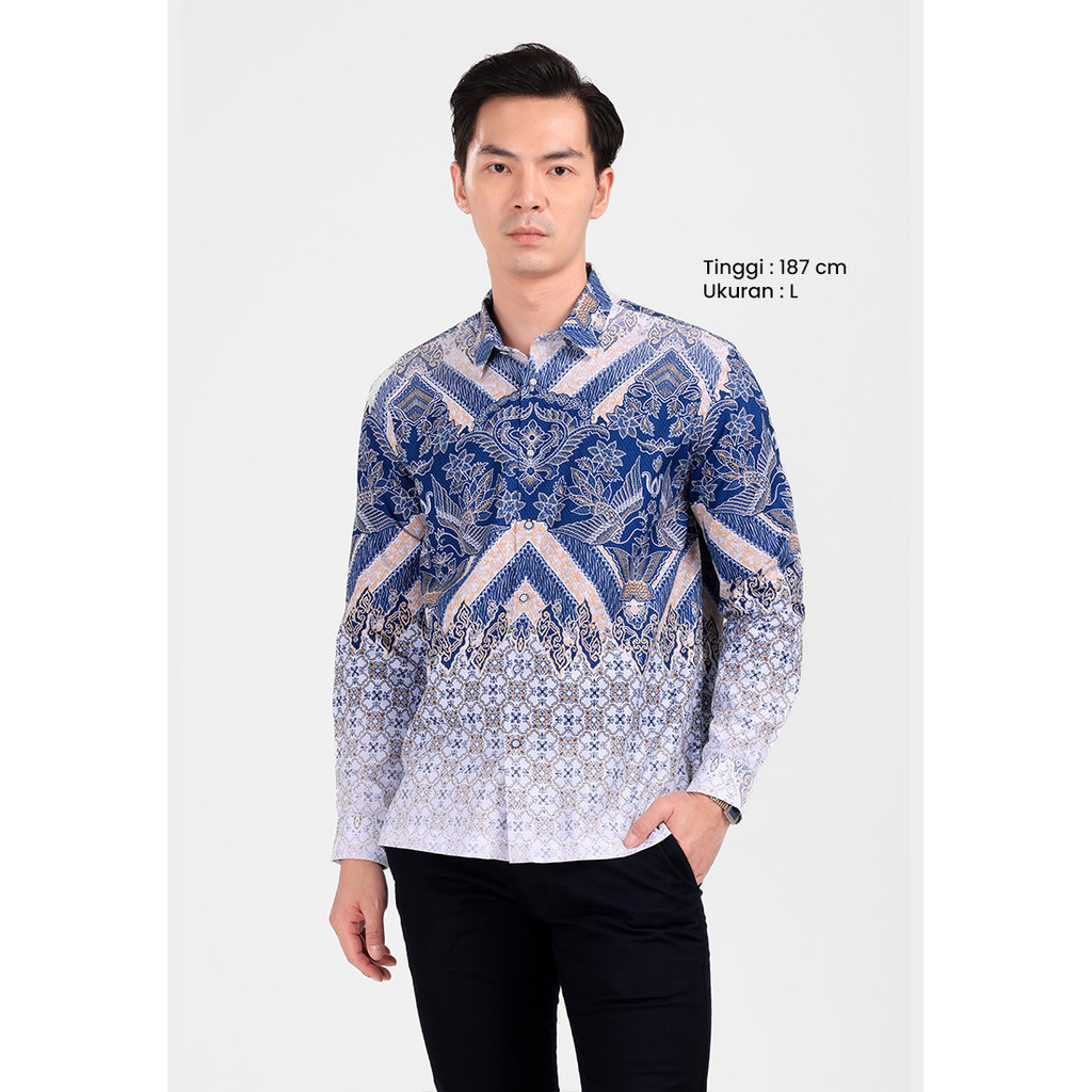 MANZONE - Kemeja Batik Lengan Panjang Modern Fit Dawala - Blue Light