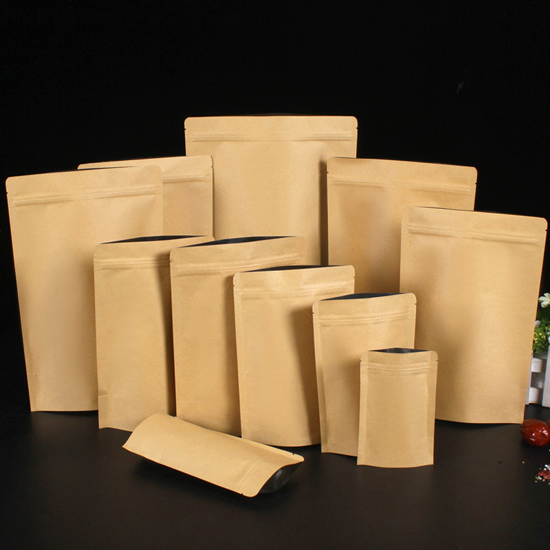 

50/100pcs kraft paper zipper packaging bags aluminum foil standing bag nuts cereals spices cookies coffee nuts self-sealing bags