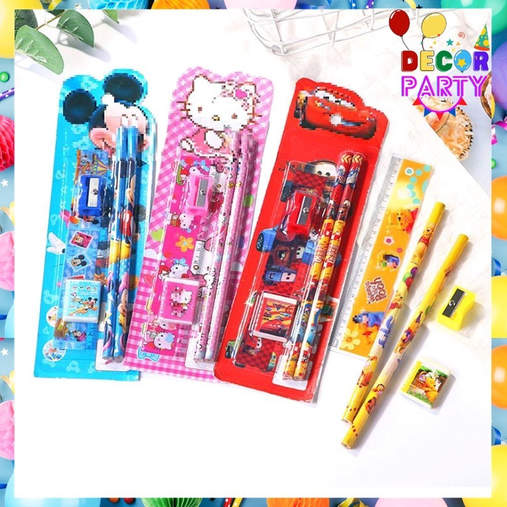 

DP Stationery Set 5 in 1 Alat Tulis Paket Anak Sekolah Penghapus penggaris Pensil Serutan Karakter Lucu