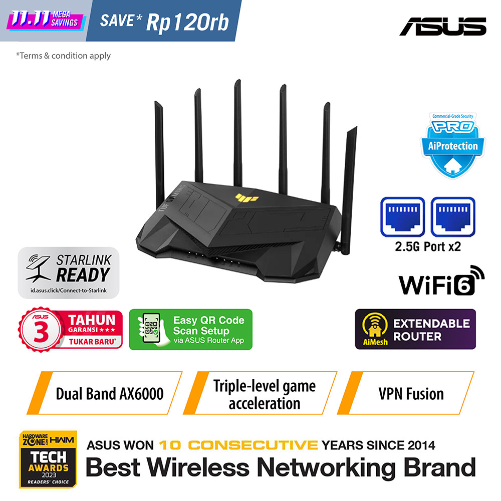 Router ASUS TUF Gaming AX6000 Dual Band WiFi 6 Extendable Gaming Router