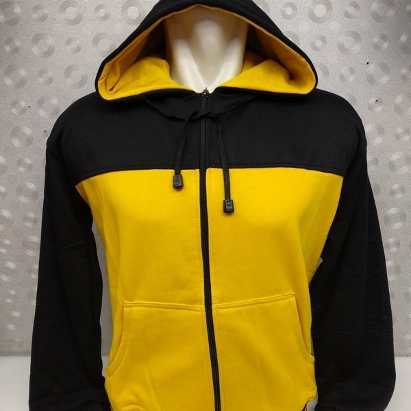 (PROMO) Jaket Hoodie Zipper Resleting Hitam Kuning - Kuning, XL