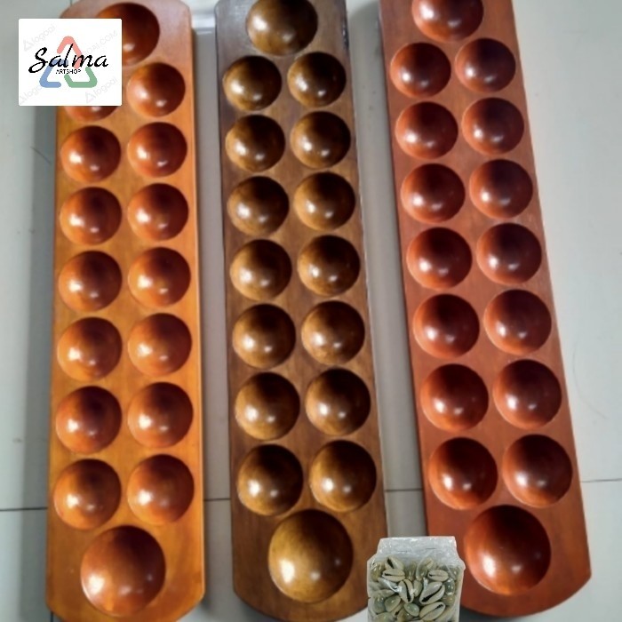 congklak kayu+biji kerang/papan congklak mainan asah otak anak