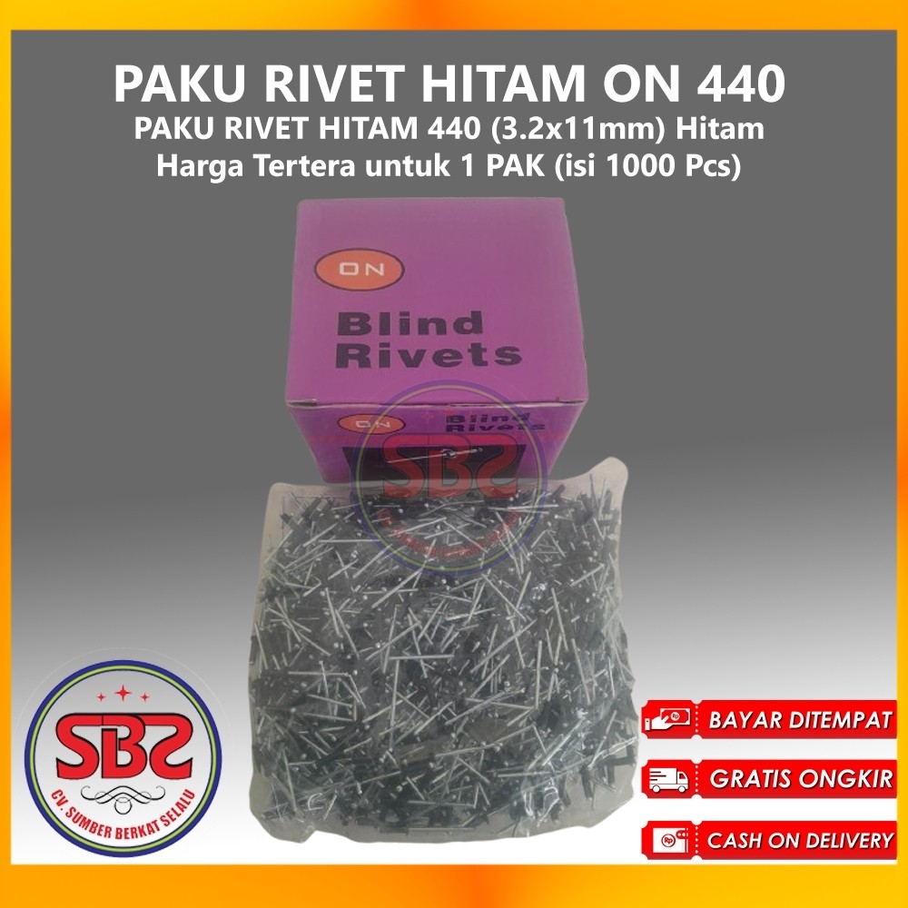 ON Paku Rivet 440 HITAM 1 Box Isi 1000pcs HITAM - Paku Rivet Hitam / Black