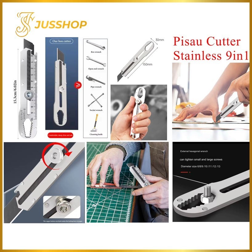 

Pisau Cutter Stainless Besi 9in1 Cutter Stainless Pemotong Kertas Tajam Anti Karat