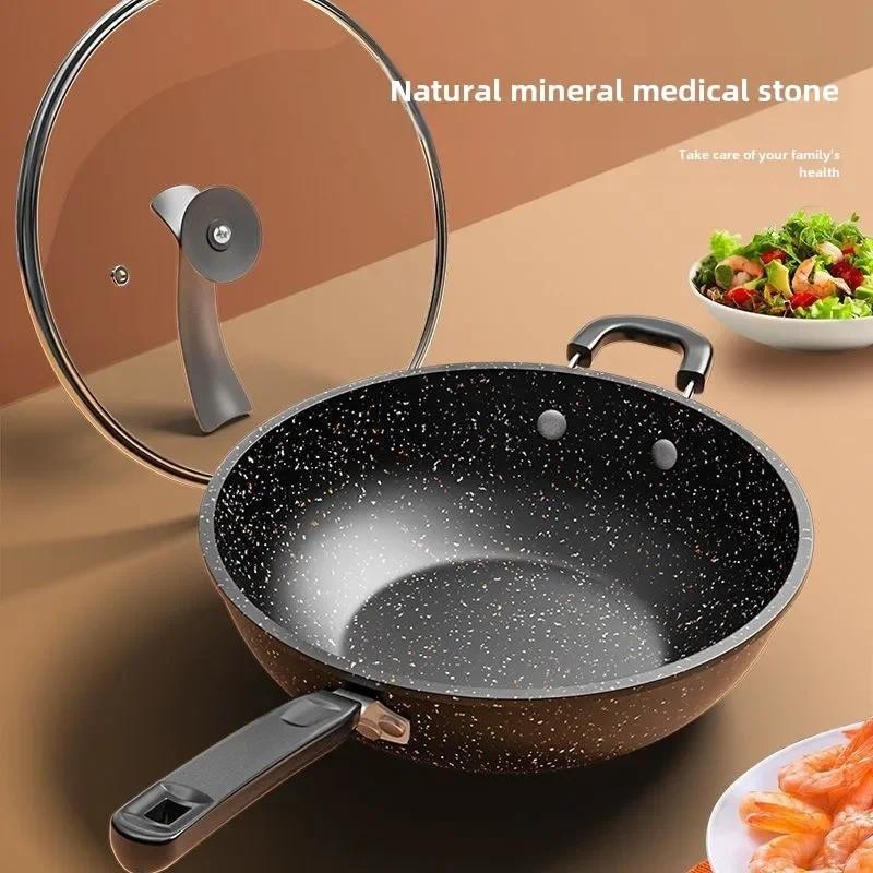 Maifanshi Non Stick Pan, Household Flat Bottomed Stir Fry Pan, Low Oil Fume Induction Cooker, Gas Un