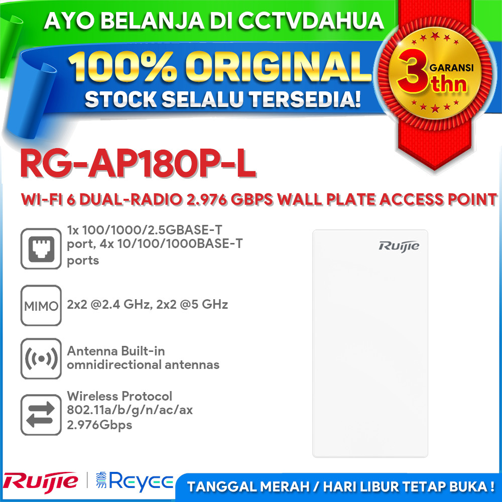 RUIJIE REYEE RG-AP180P-L WI-FI 6 DUAL-RADIO 2.976 GBPS WALL PLATE ACCESS POINT