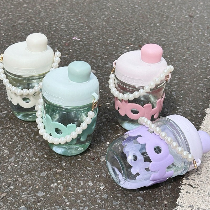 (MGS) Gelas Kaca HoHo Free Sedotan Dan Tali Mutiara / Gelas Unik Viral Lucu Cantik / Gelas Hoho Muti