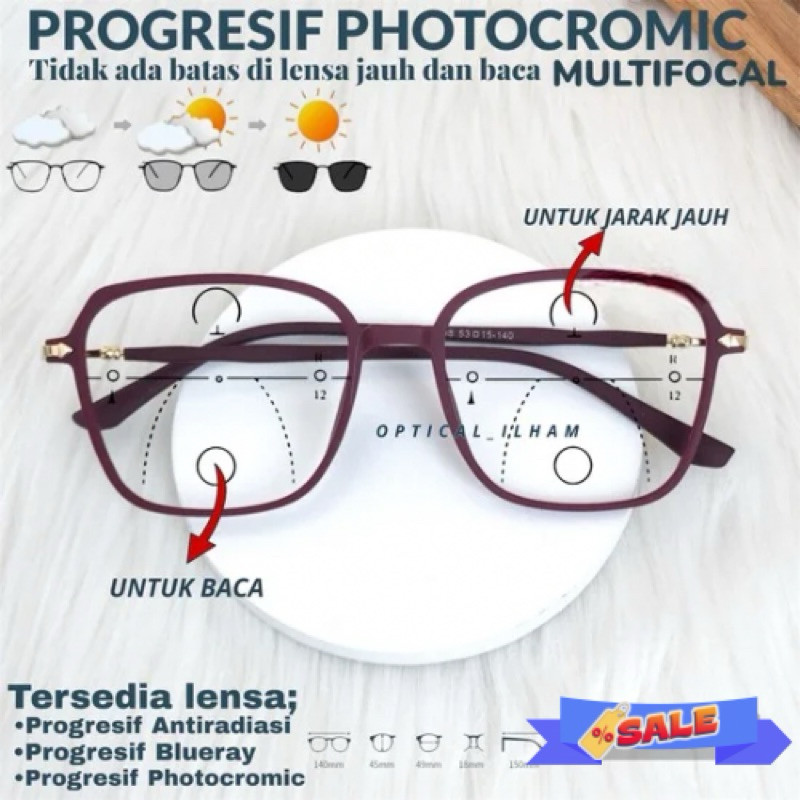 BEST SELLER Kacamata Progresif Photochromic 20098 Pria/Wanita | Kacamata Baca dan Jalan | Kacamata B