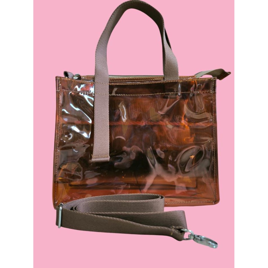 NEW -TAS MIKA PVC JELLY TEBAL, TAS SELEMPANG MIKA, Totebag MIKA TRANSPARAN - PUTIH, BESAR 39 x 29
