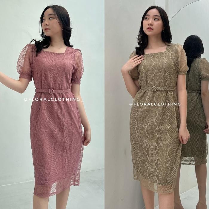 NEW -F322 dress pesta wanita elegan party dress brokat premium - Sage green